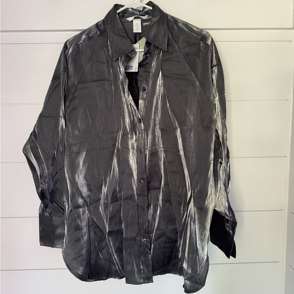 H&M Tops - H&M Charcoal Button-Up Shirt, Women’s S